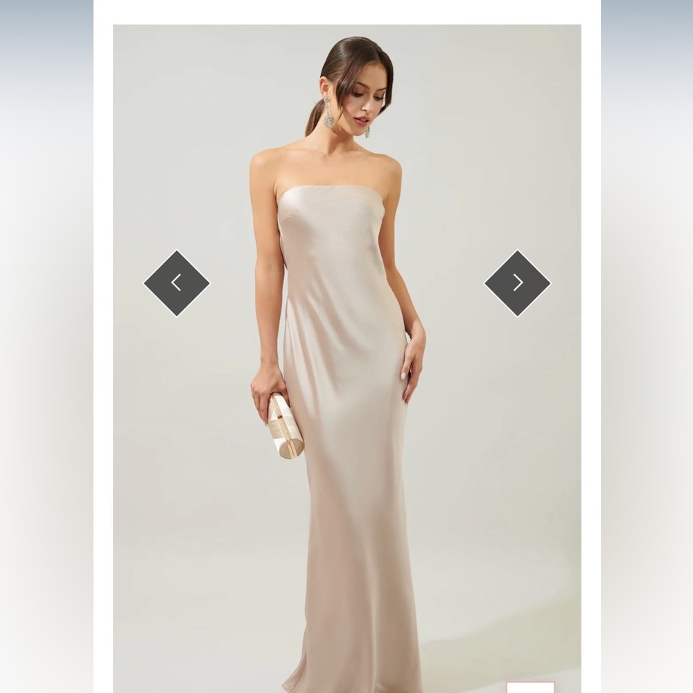Satin taupe formal maxi dress